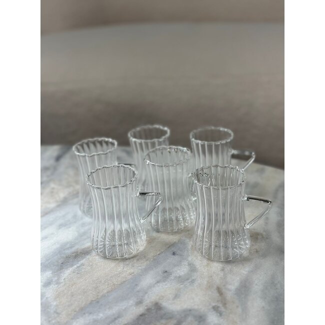 Ribbed tea glasses with handle set of 6