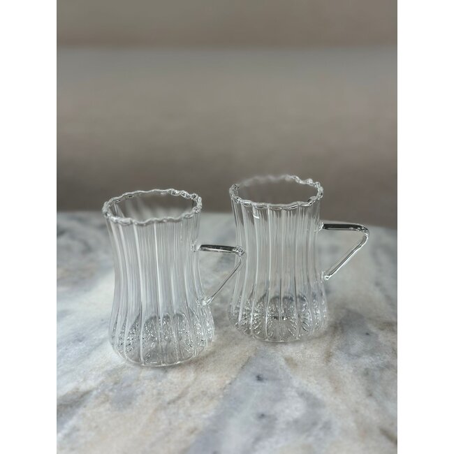 Ribbed tea glasses with handle set of 6