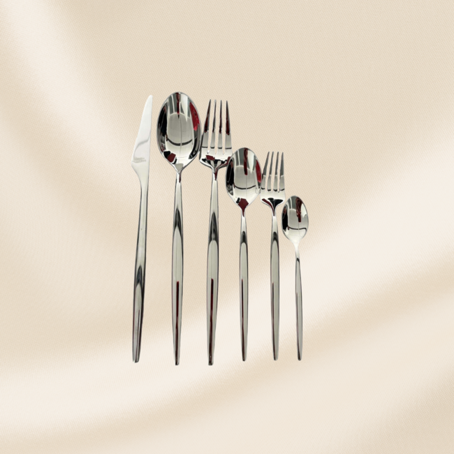 Silver-colored cutlery set 45 pieces