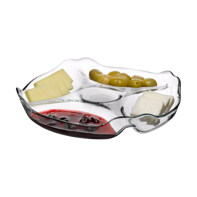 Glass serving tray with compartments