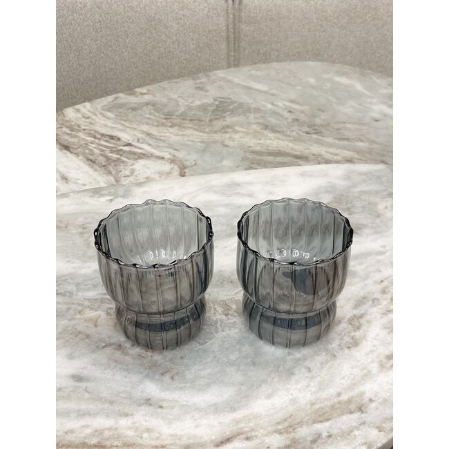 Verticaal gestreept getint  borosilicaat glazen set van 2