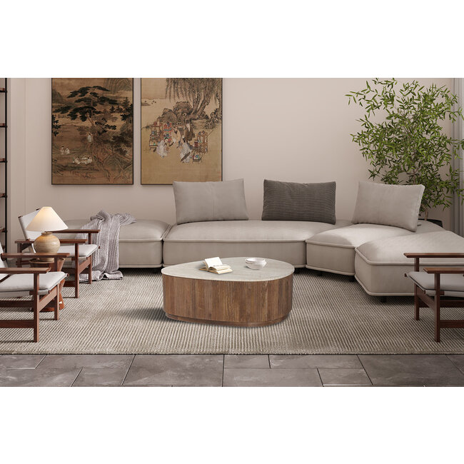 / Salontafel 100 cm Mango hout met Travetin Beige (1c)