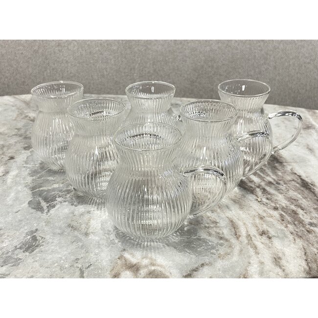 Saplı yuvarlak yivli çay bardağı | 6'lı set