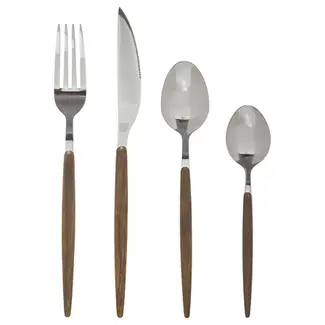 Silver cutlery set with wooden handles 24-piece