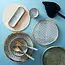 Blue salad servers with pattern