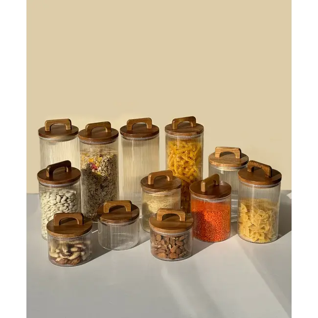 Zoha Stripe storage jar with handle 450 ml set of 2