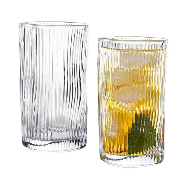 Organic ribbed long drink glasses – 6-piece - Copy
