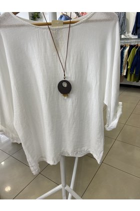 MADE IN ITALY LINEN MIX TOP WITH NECKLACE