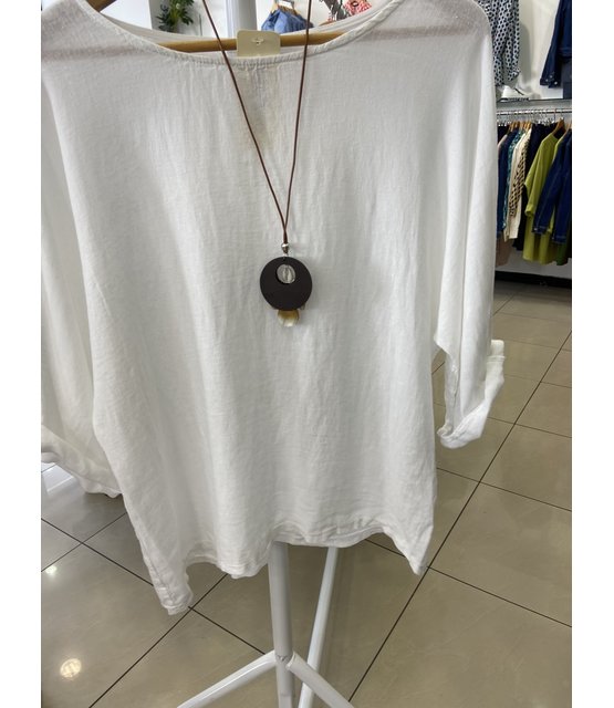MADE IN ITALY LINEN MIX TOP WITH NECKLACE