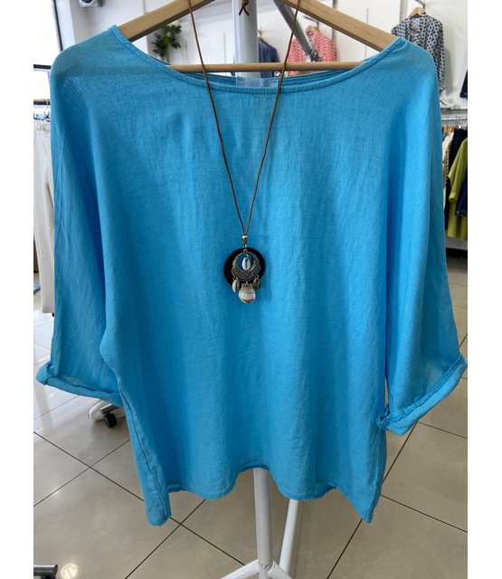 MADE IN ITALY LINEN MIX TOP WITH NECKLACE