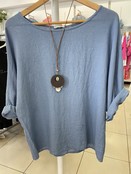 MADE IN ITALY LINEN MIX TOP WITH NECKLACE