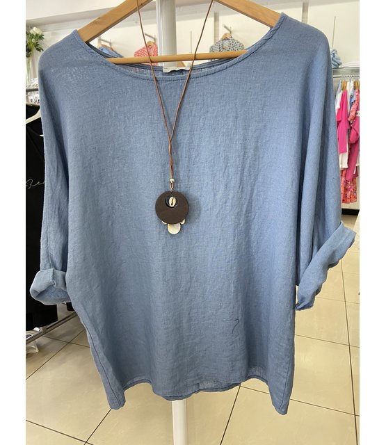 MADE IN ITALY LINEN MIX TOP WITH NECKLACE