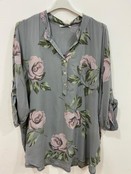 MADE IN ITALY NEW COLLECTION MISS STYLE GREY SHIRT WITH ROSES MADE IN ITALY NEW COLLECTION MISS STYLE GREY SHIRT WITH ROSES