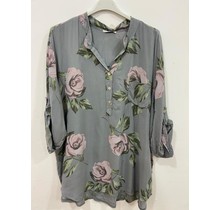 MADE IN ITALY NEW COLLECTION MISS STYLE GREY SHIRT WITH ROSES
