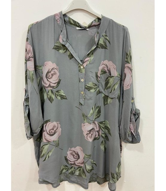 MADE IN ITALY NEW COLLECTION MISS STYLE GREY SHIRT WITH ROSES MADE IN ITALY NEW COLLECTION MISS STYLE GREY SHIRT WITH ROSES