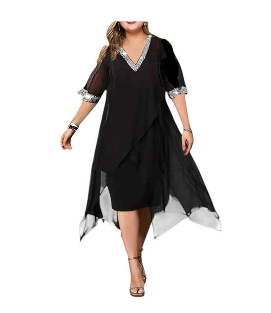 ITALY MODA V-NECK SPARKLE DRESS 1350