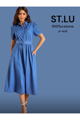 EWINKER SHORT SLEEVE DENIM SHIRT DRESS 8451