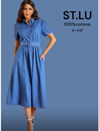 EWINKER SHORT SLEEVE DENIM SHIRT DRESS 8451