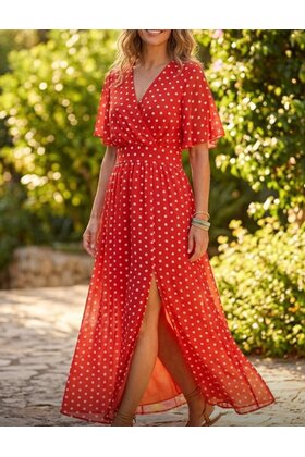 LATINO POLKA DOT LONG DRESS 3216