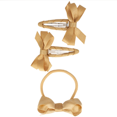 Your Little Miss Hair clips and elastic with twist and ribbon bow - gold sparkle
