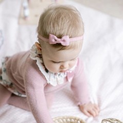 Your Little Miss Baby headband with double bow - Rose quartz