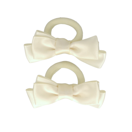 Your Little Miss Haarelastiekjes met dubbele strik - ivory satin