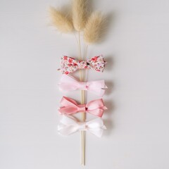Your Little Miss Hair clips with ribbon bow - soft pink flower