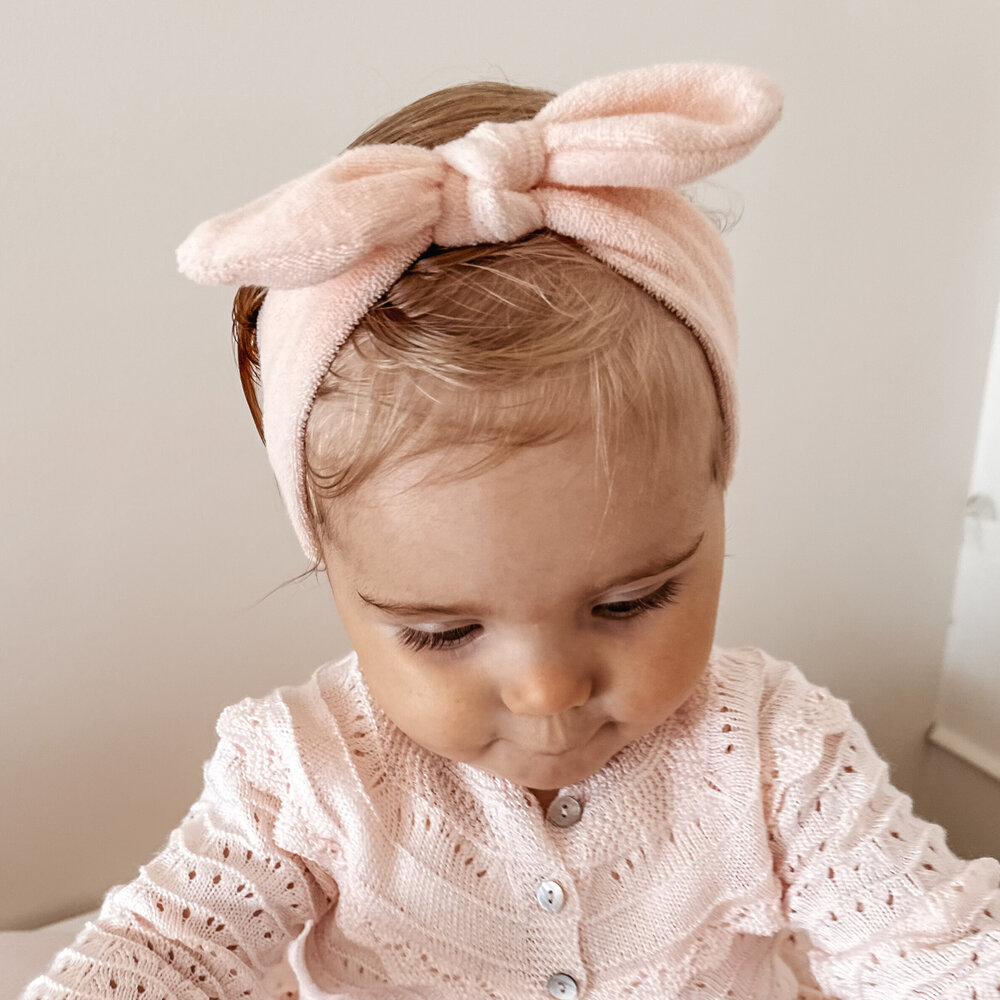 Your Little Miss Baby headband with knot and bow - soft pink terry