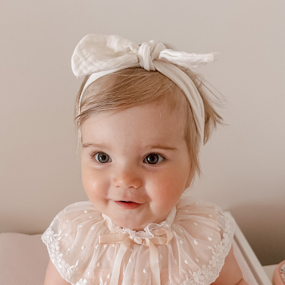 Your Little Miss Baby headband with knot and bow - ivory muslin