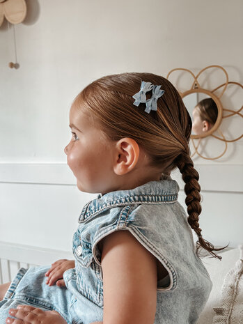 Your Little Miss Barrettes cheveux bébé avec nœud en ruban - denim