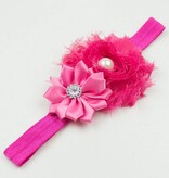 Uniek baby haarbandje fuchsia shabby bloemen