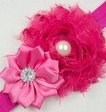 Uniek baby haarbandje fuchsia shabby bloemen