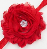 Baby haarbandje rode shabby bloem