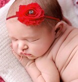 Baby haarbandje rode shabby bloem