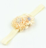 Baby haarbandje drie bloemen/parel ivoor