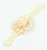 Baby haarbandje drie bloemen/parel ivoor