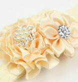 Baby haarbandje drie bloemen/parel ivoor