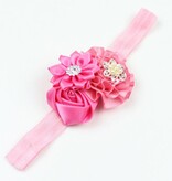 Baby haarbandje drie bloemen/parel oudroze