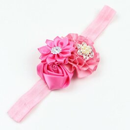 Haarbandje drie bloemen/parel oudroze