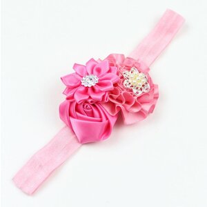 Baby haarbandje drie bloemen/parel oudroze