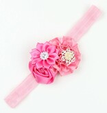 Baby haarbandje drie bloemen/parel oudroze