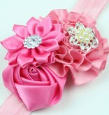 Baby haarbandje drie bloemen/parel oudroze