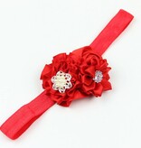 Baby haarbandje drie bloemen/parel rood