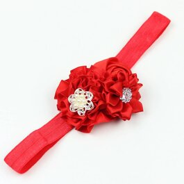 Haarbandje drie bloemen/parel rood