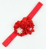 Baby haarbandje drie bloemen/parel rood