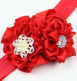 Baby haarbandje drie bloemen/parel rood