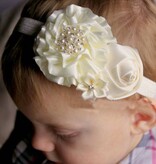 Baby haarbandje drie bloemen/parel rood