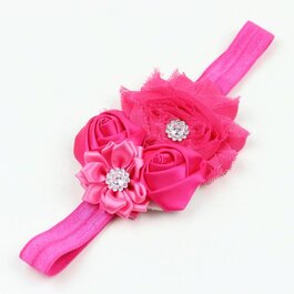 Haarbandje shabby/satijnen bloemen en strass fuchsia