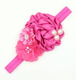 Baby haarbandje satijnen bloemen parel/strass fuchsia