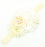 Baby haarbandje satijnen bloemen parel/strass ivoor